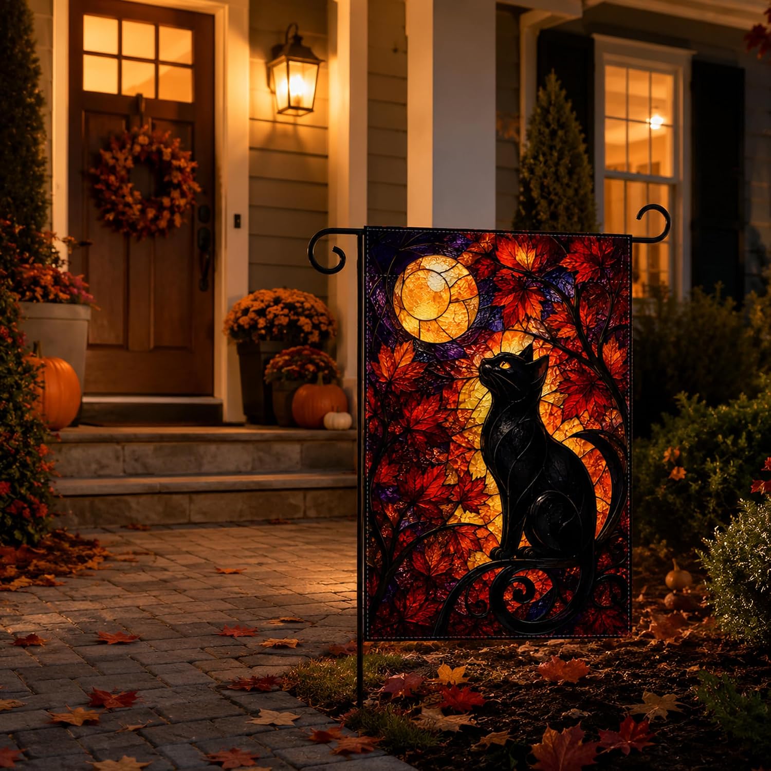 Thumbnail 6 de OHOME Stained Glass Black Cat Moon Garden Flag, Double-Sided Polyester