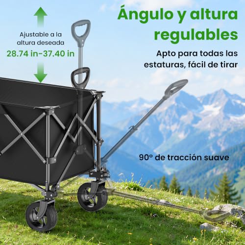 Detalle de Carrito de Camping Plegable 135 L de RYGEO: 150 kg, ruedas 360°, asa telescópica