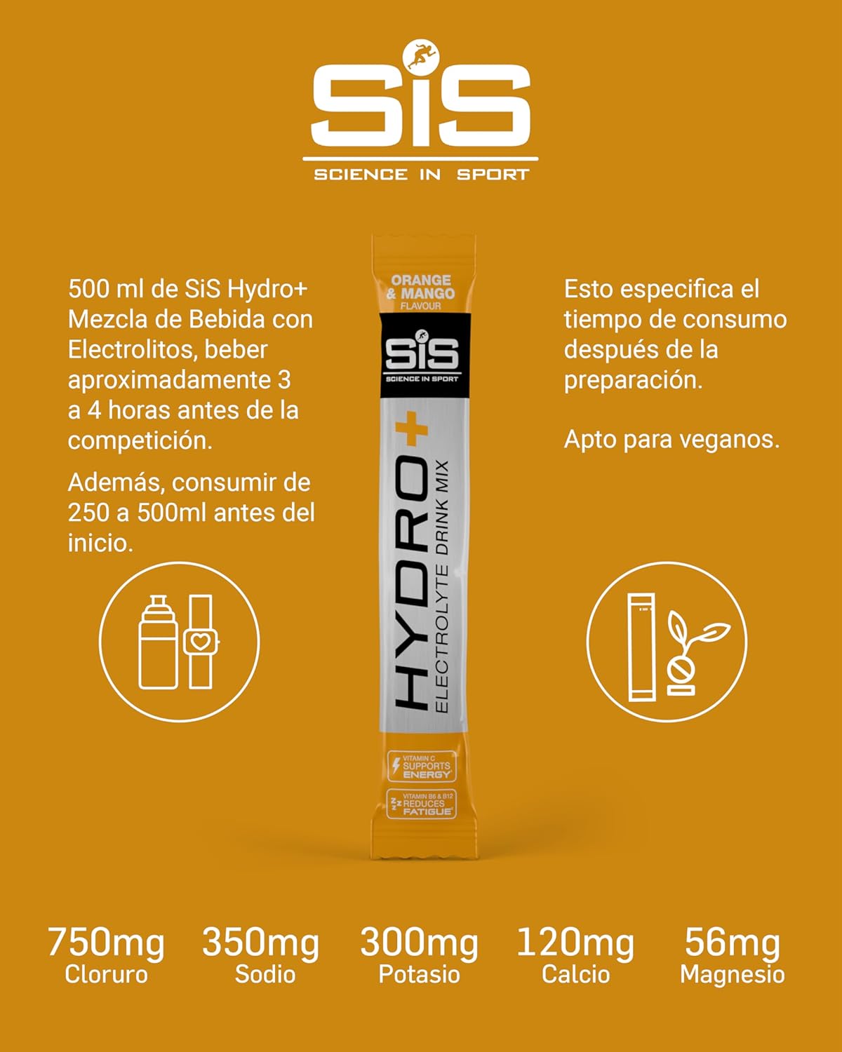 Detalle 2 de Science in Sport HYDRO+ #Electrolitos Veganos 🍊 Mango y Naranja