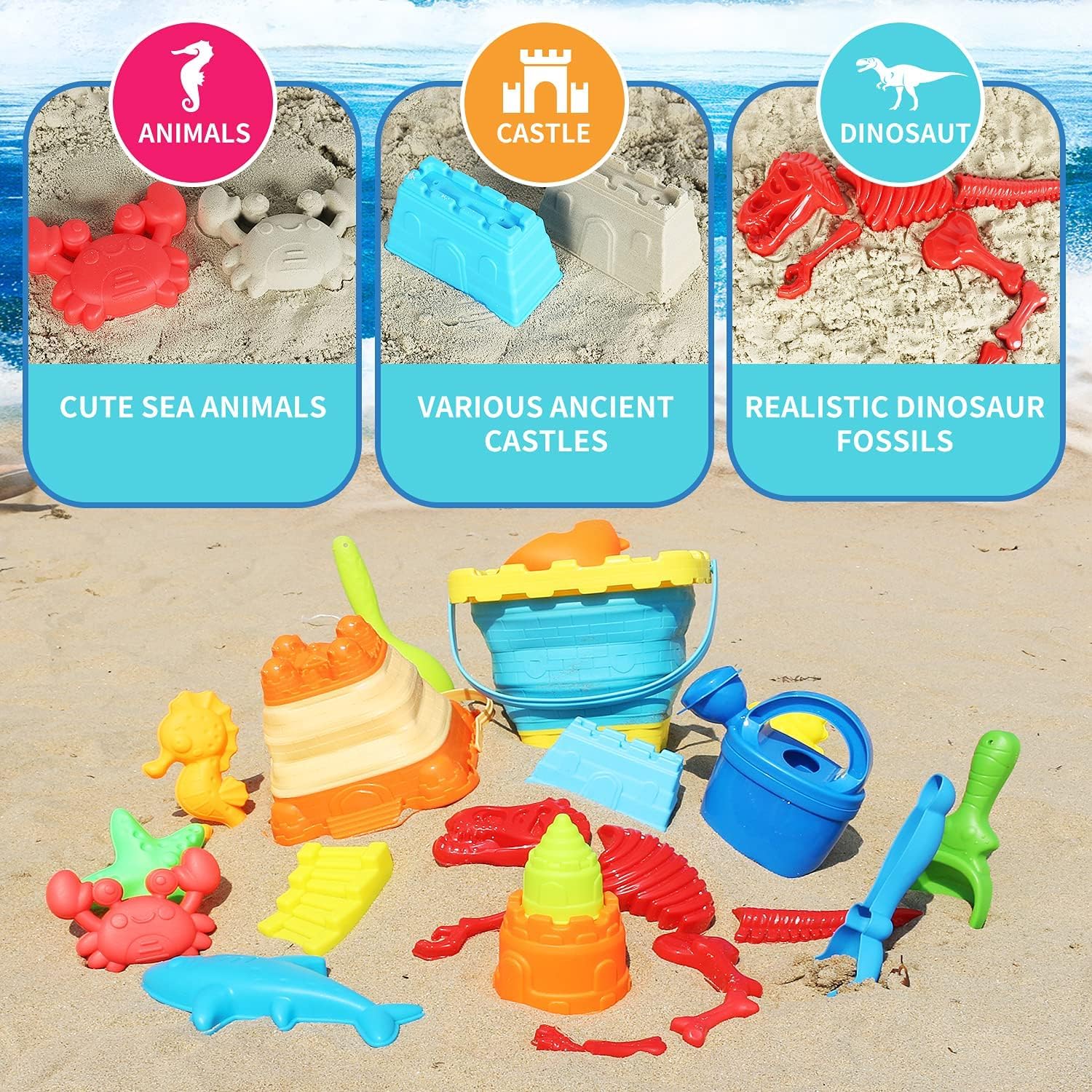 Thumbnail 2 de Elovien Beach Sand Toys 24Pcs: Durable, Foldable Buckets and All-in-One Sand Play Kit