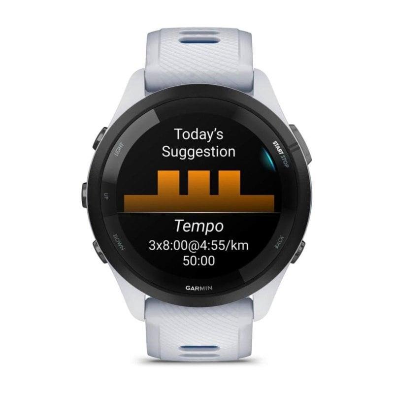 Thumbnail 2 de Garmin Forerunner 265 46mm con bisel negro, carcasa blanca y correa blanca/azul