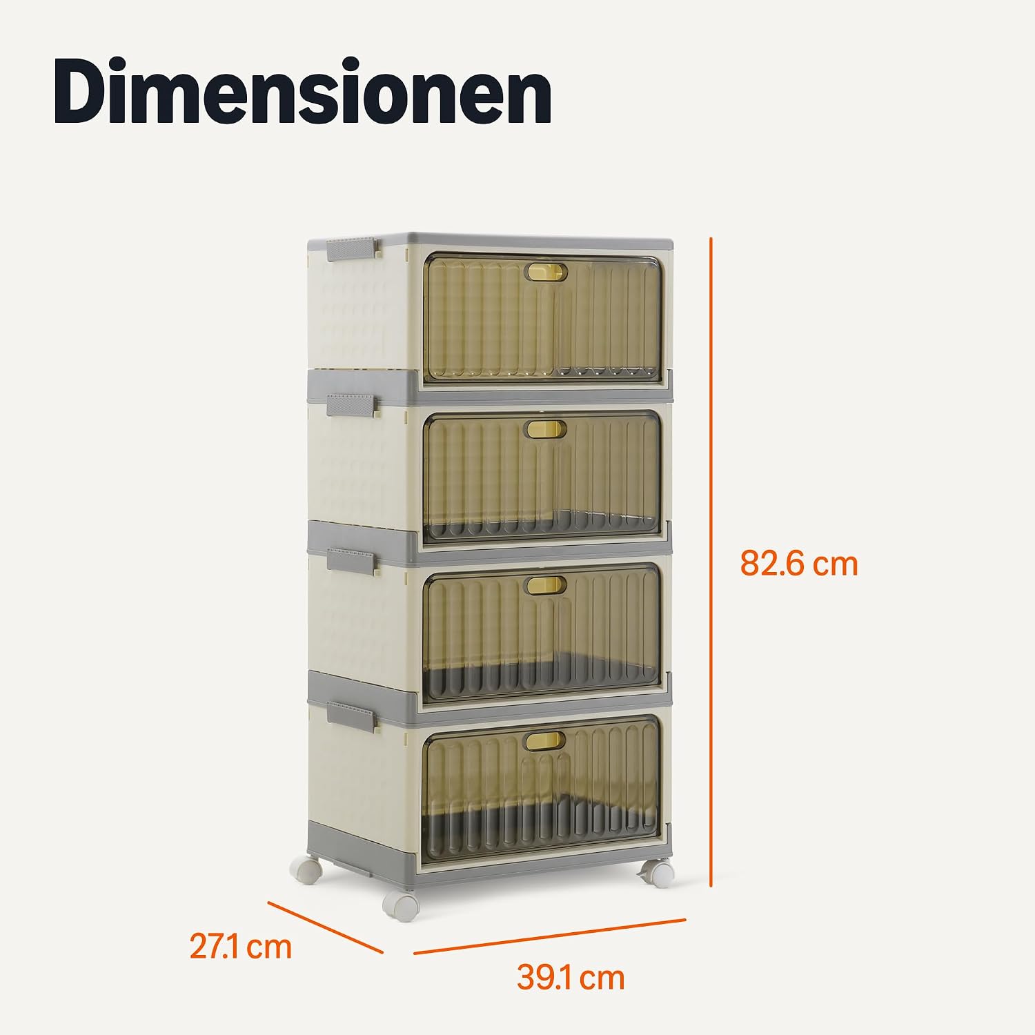 Detalle 2 de Amazon Basics Stapelbare 4-Etagen Aufbewahrungsbehälter mit Rollen – 86,8 L Gesamtvolumen