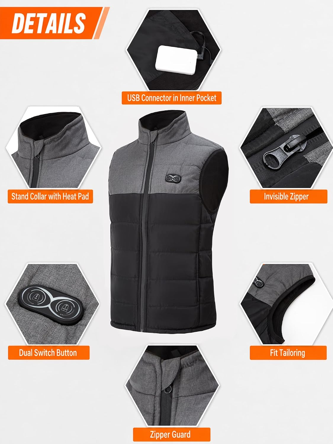 Detalle 2 de Ejoy Heated Vest, Lightweight USB-Powered Waistcoat with 3 Heat Settings
