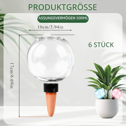 Detalle 2 de XIANJIA 6er Set Bewässerungskugeln für Pflanzen – automatische Selbstbewässerung (500 ml pro Kugel)