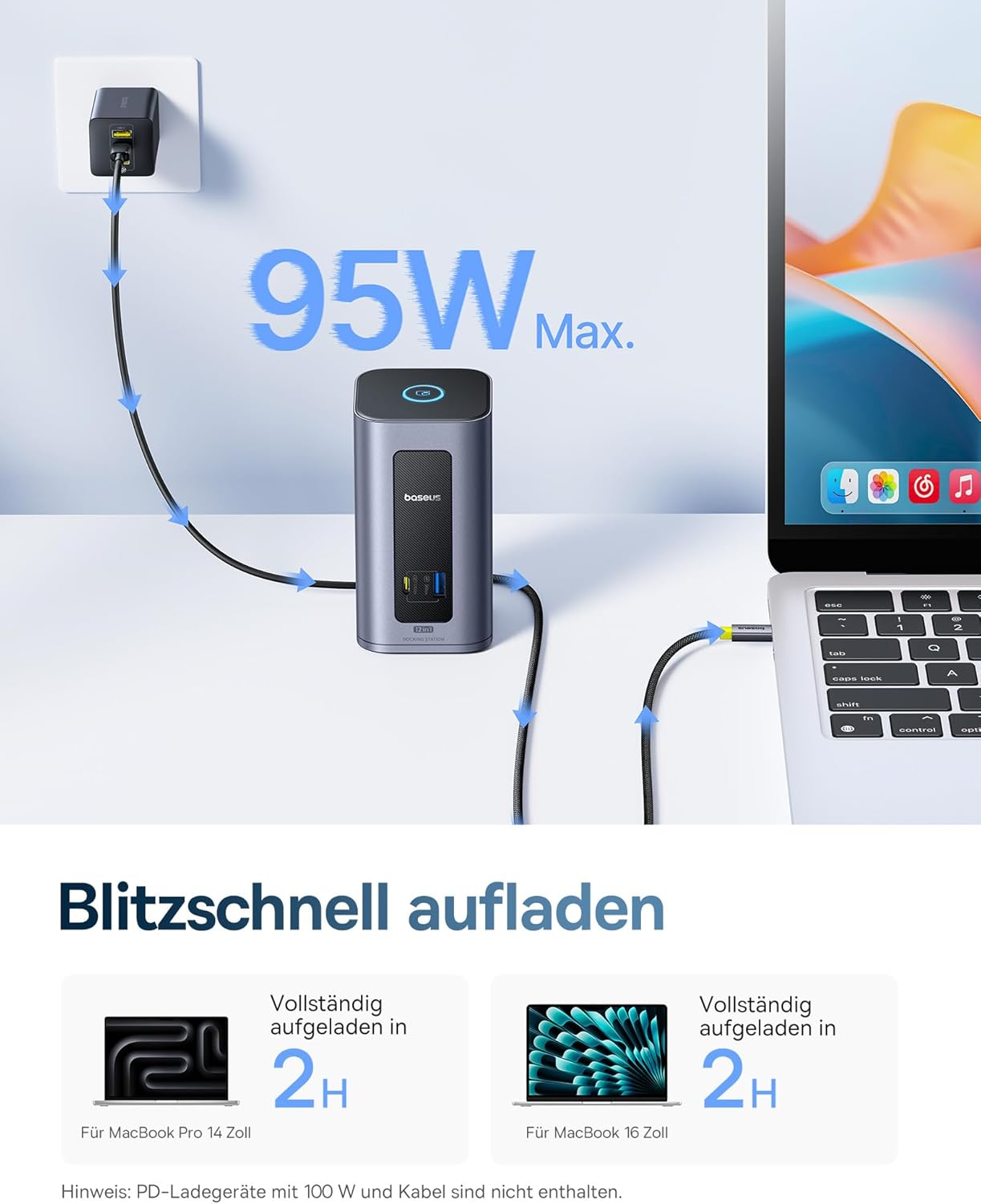 Thumbnail 6 de Baseus Nomos Air Mac 12-in-1 DisplayLink Dockingstation für macOS – Dual-Display mit 2K (HDMI/DP), 10Gbps USB-C/A und 100W PD