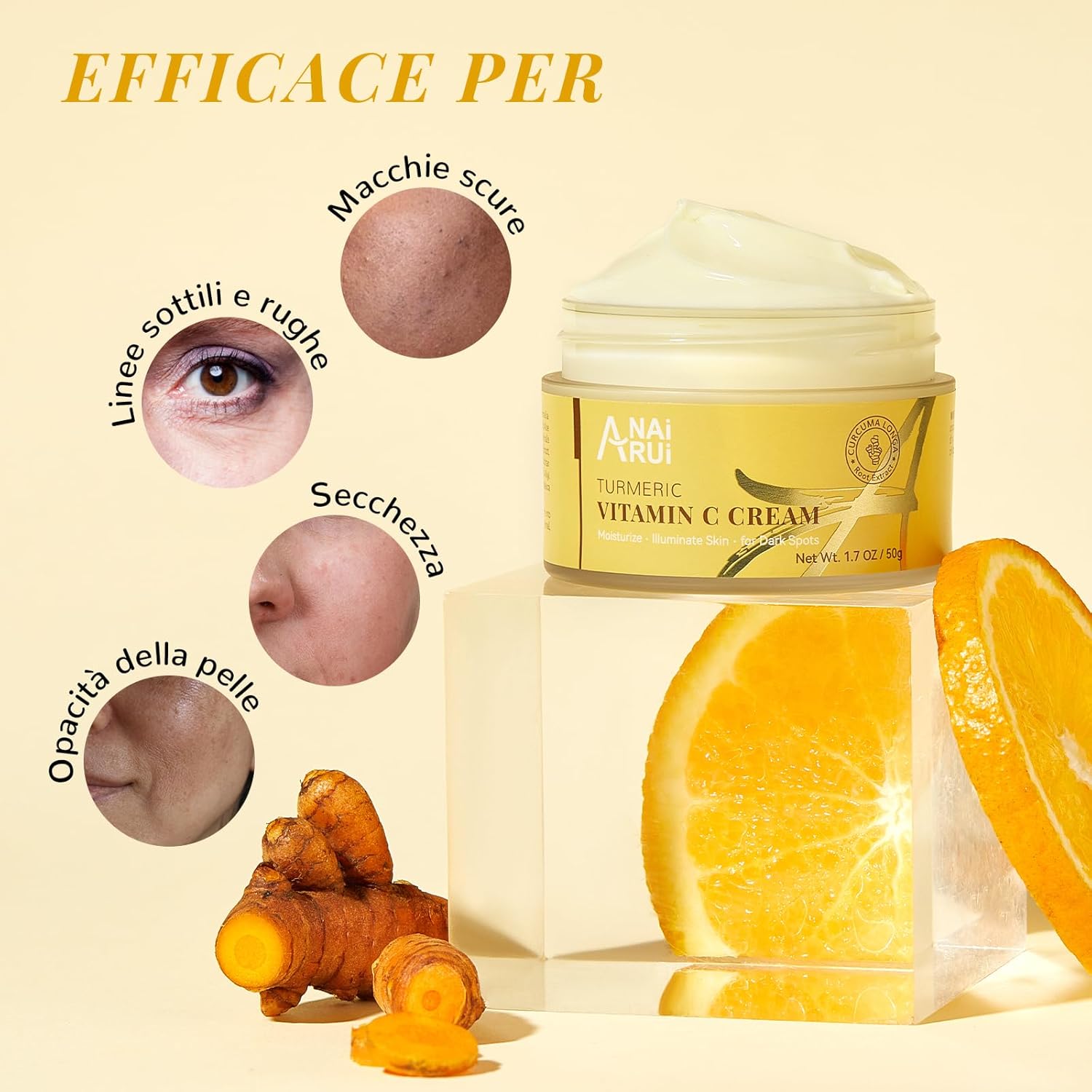 Detalle de ANAiRUi Crema viso alla curcuma e vitamina C con collagene (pelle secca) 50 g