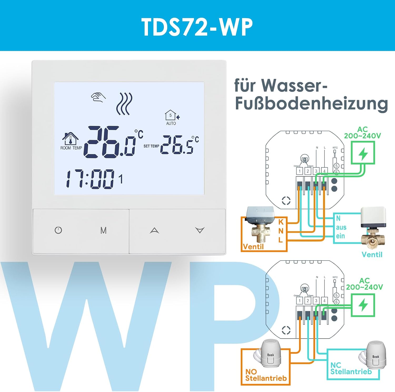 Detalle 2 de Beok TDS72-WP Thermostat 230 V für Fußbodenheizung
