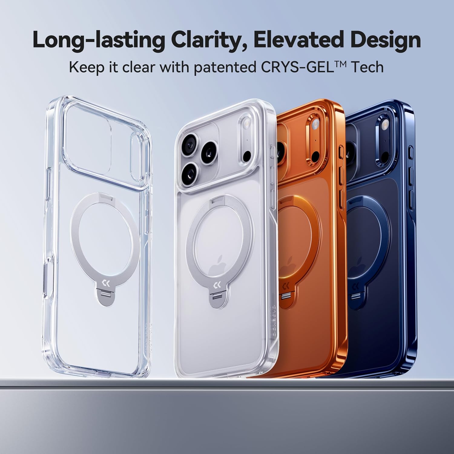 Detalle 2 de CASEKOO Clear for iPhone 17 Pro Case with 360 Spin Magnetic Stand — Clear, Military-Grade Protection