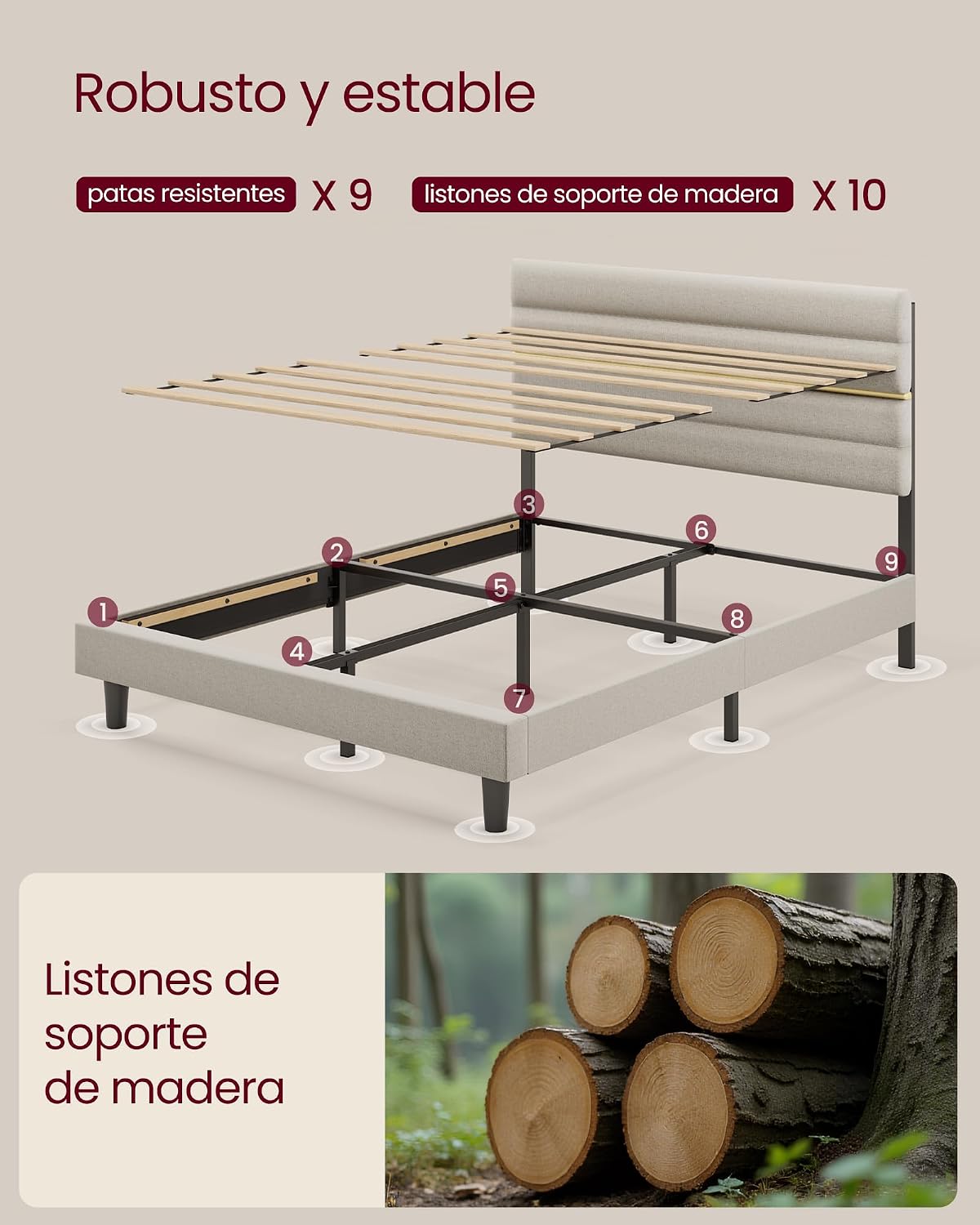 Thumbnail 4 de VASAGLE RMB505LH01 160 x 200 cm cabecero acolchado