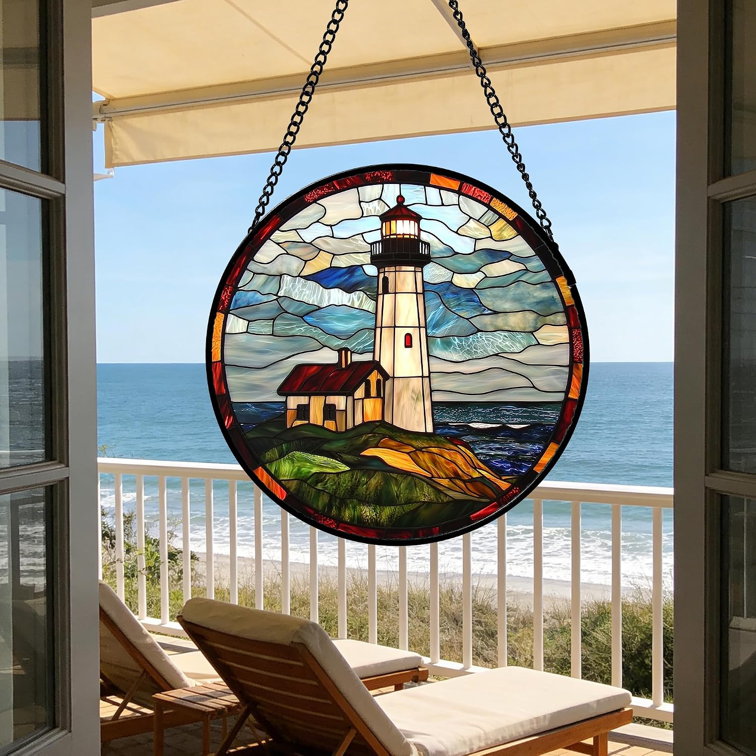 Thumbnail 6 de Ocean Lighthouse Stained Glass Suncatcher 7.8-inch