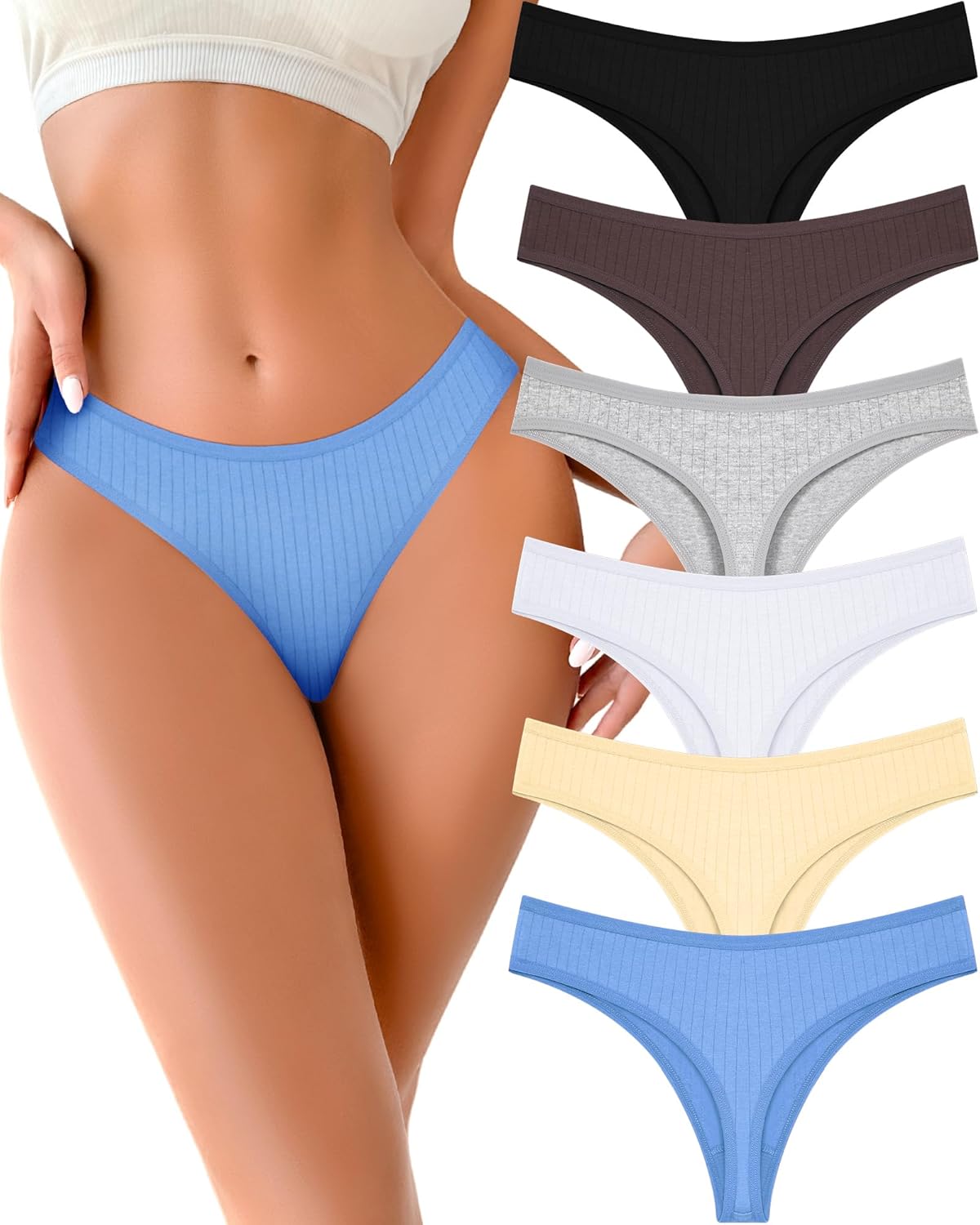 Thumbnail 6 de FINETOO Cotton Thongs for Women – Soft Low Rise 6-Pack, 95% Cotton