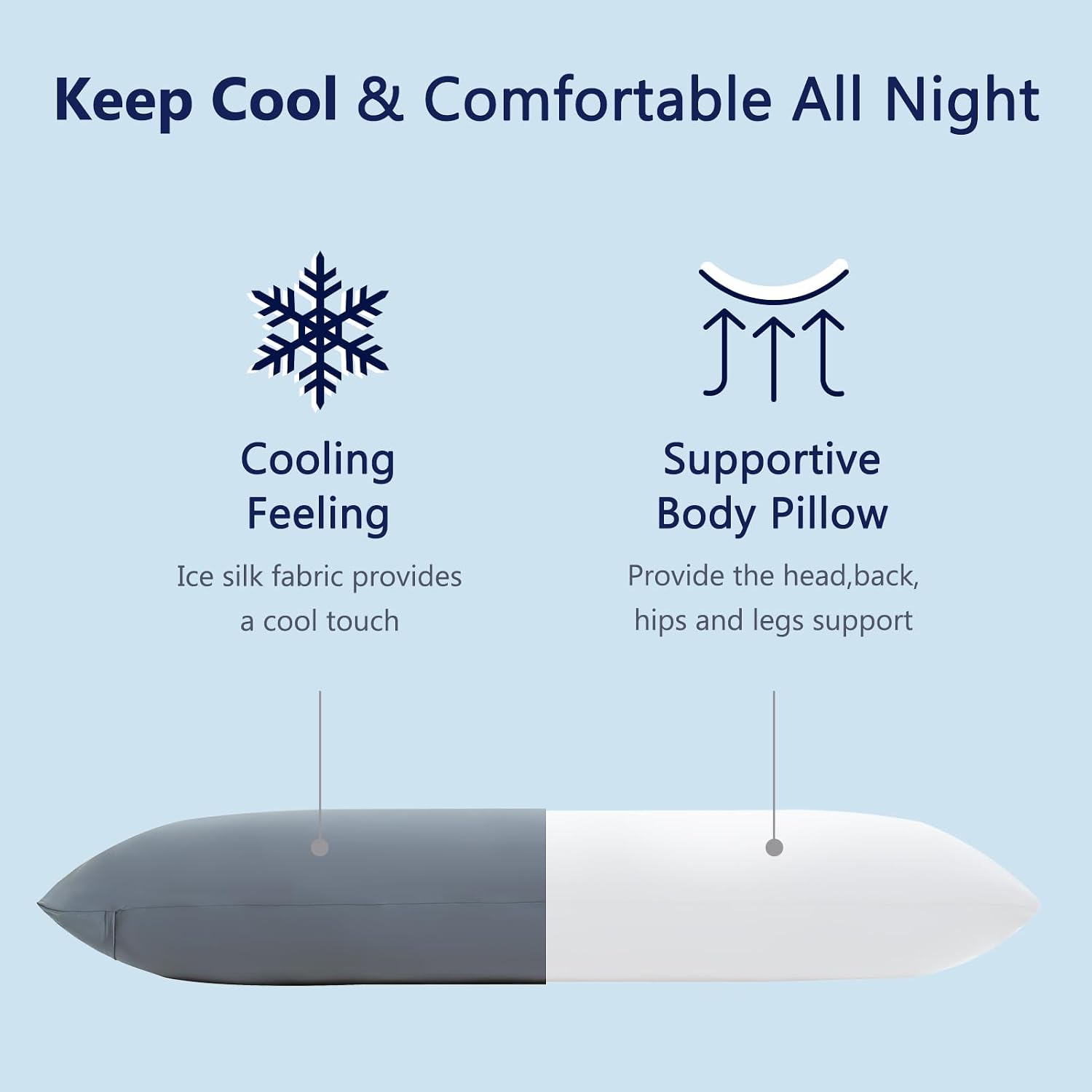 Detalle de DOWNCOOL 20 x 54-Inch Body Pillow with Cooling Cover, Soft Polyester Fill