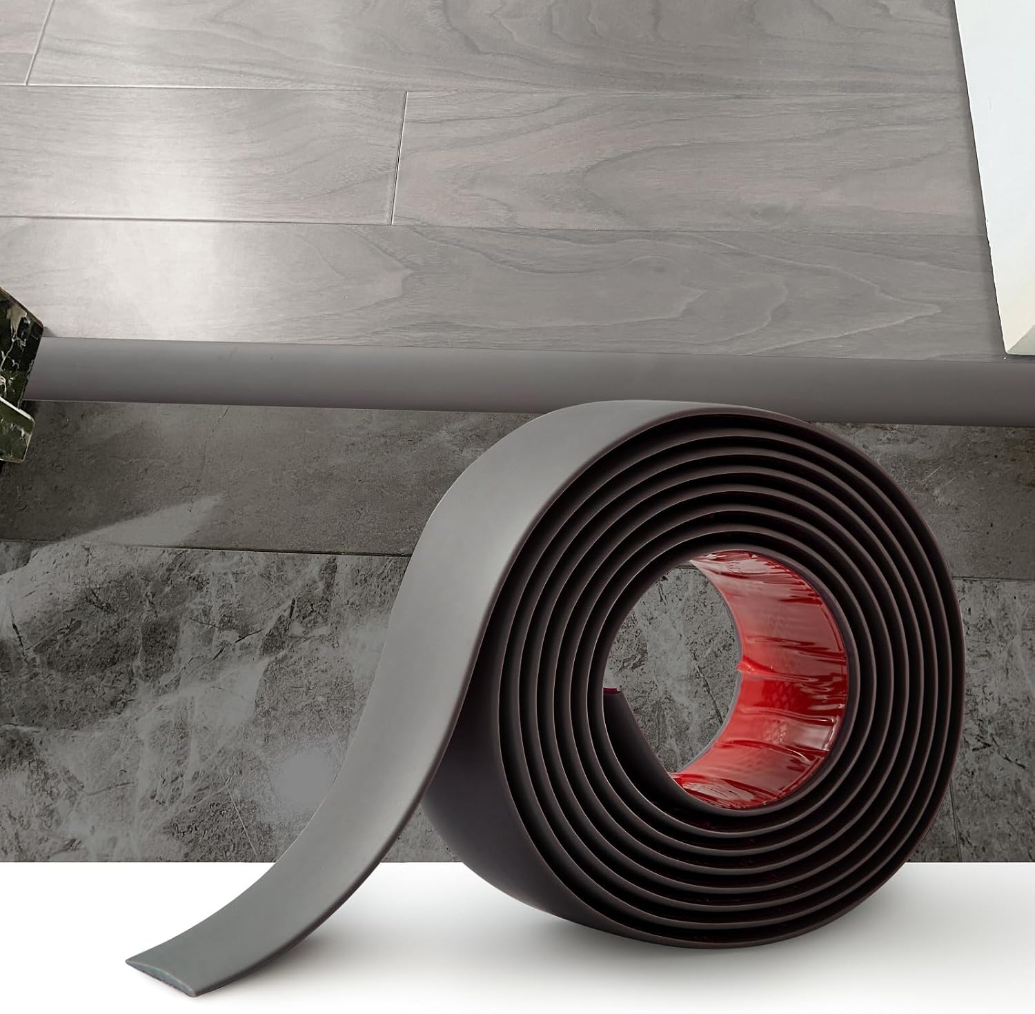 Detalle de Zayejod 2 m Laminatboden-Schwellen-Übergangsstreifen aus PVC – selbstklebende Vinyl-Türleisten für Fugenabdeckung (4 cm, dunkelgrau)