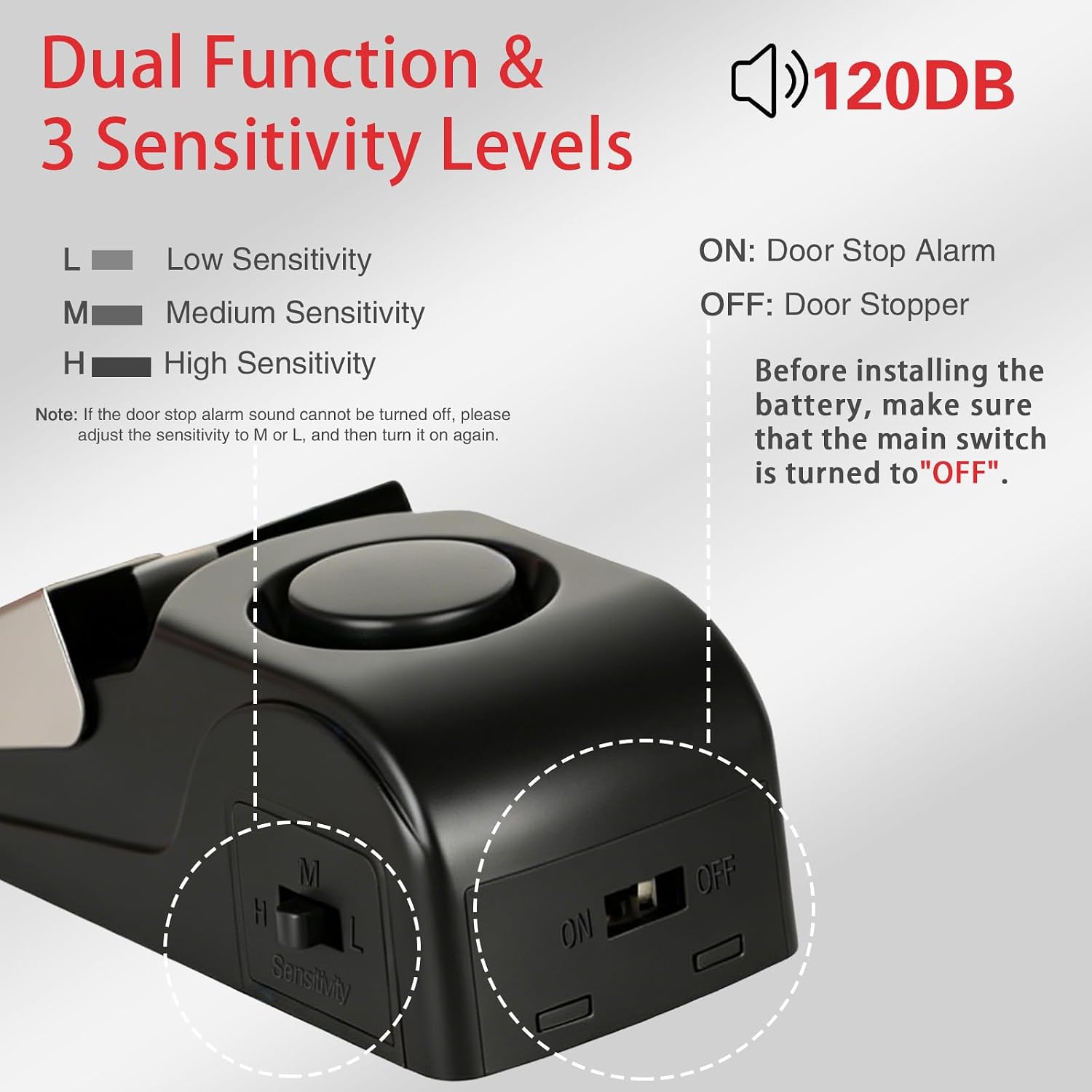 Thumbnail 2 de HNHMT Door lock Portable Door Lock & Door Stop Alarm Set, Stainless Steel, Red