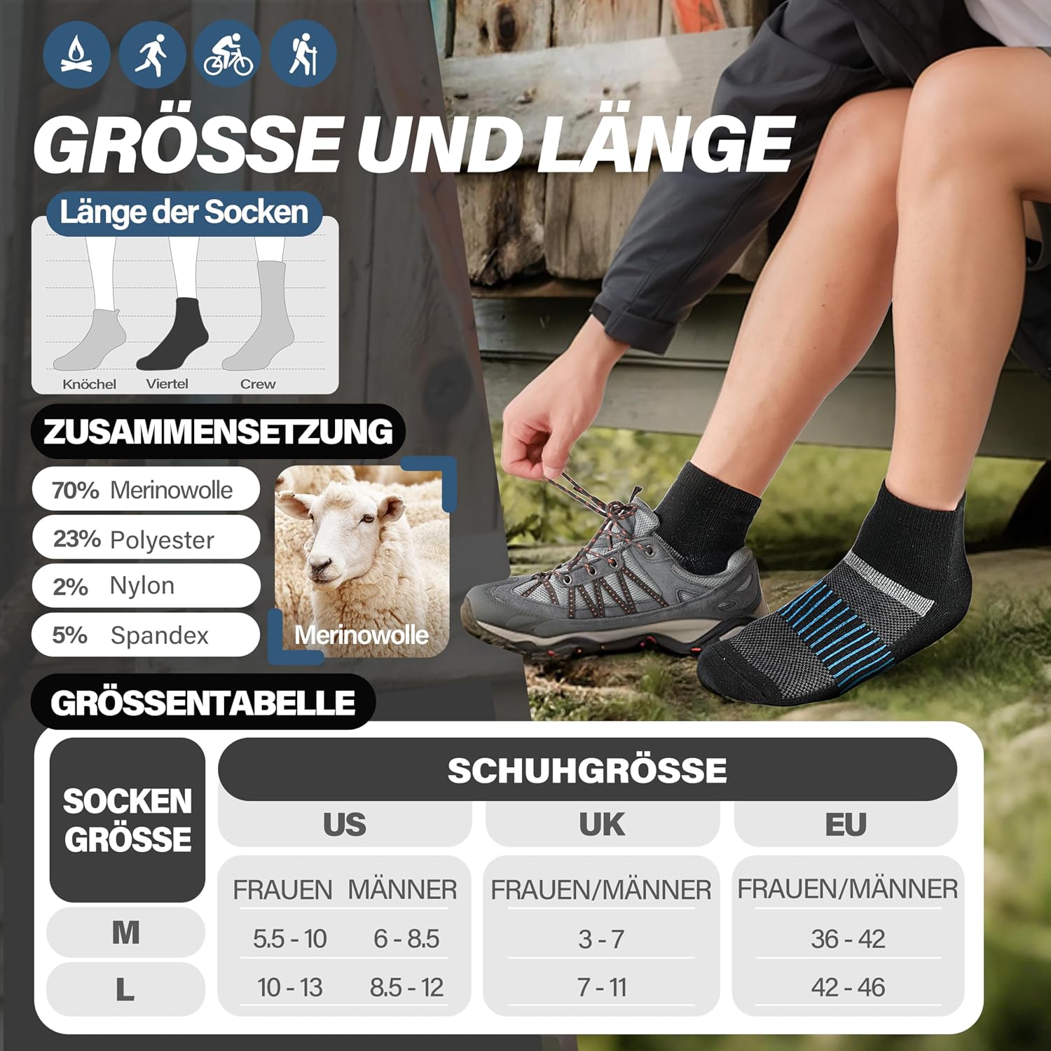 Thumbnail 4 de MOSEY KOSY Merino Wandersocken 6 Paar