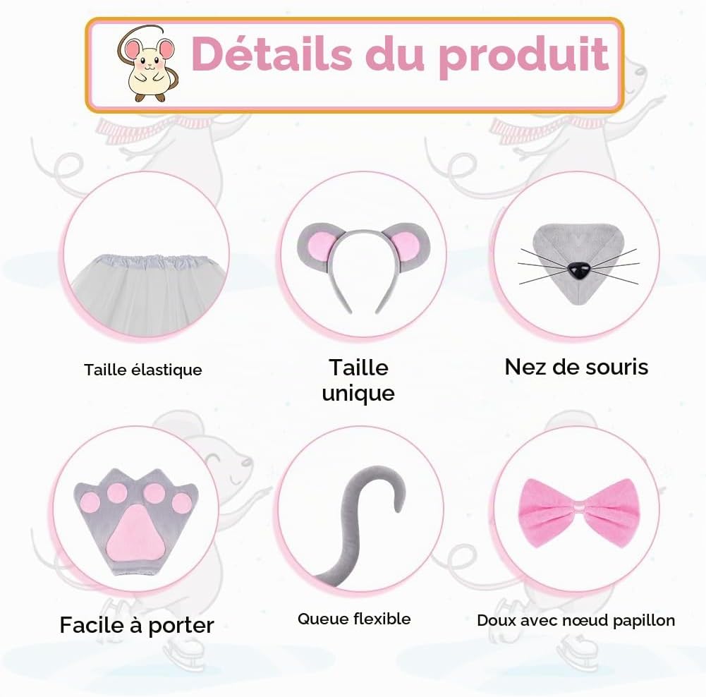 Detalle de AOOWU Leeuwkostuumset 7-delig voor kinderen met tutu, staart en leeuwenoren