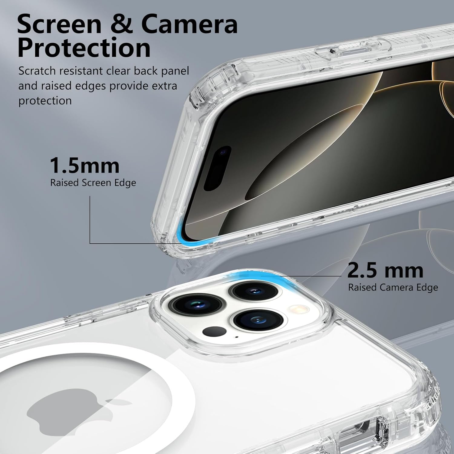 Detalle de XTCASE Coque magnétique 360° pour iPhone 16 Pro – Transparent, antichoc et protectrice avec écran intégré