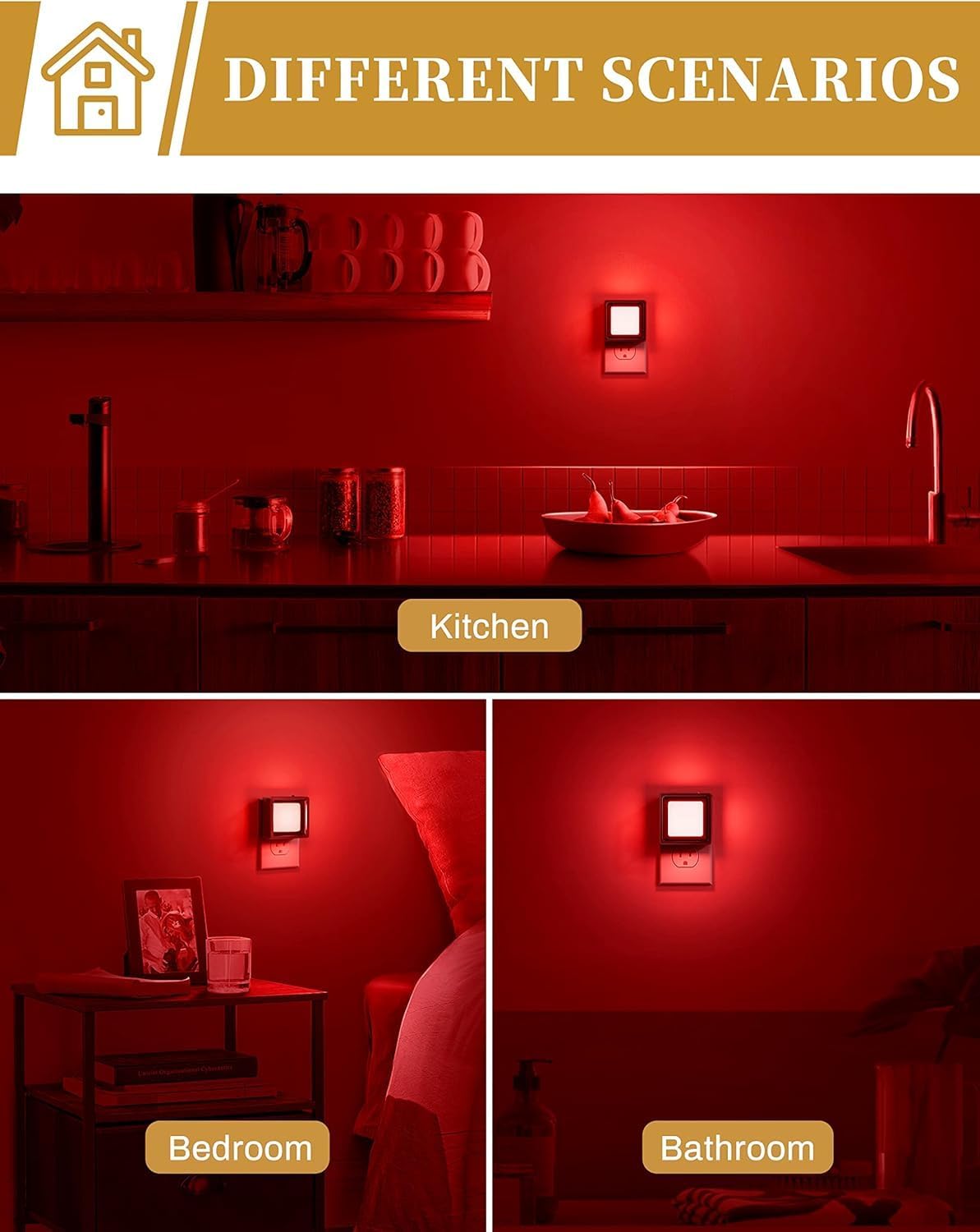 Detalle 2 de L LOHAS LED GD033 Red Plug-In Night Lights, Dimmable, Dusk-to-Dawn Sensor, 2-Pack