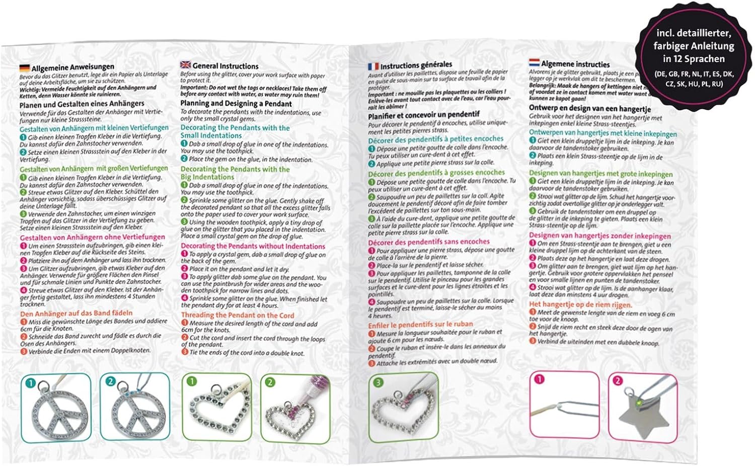 Thumbnail 4 de LENA 42658 – Set de bricolage pour bijoux en métal et pierres en cristal, 16 pendentifs et 650 pierres strass & paillettes