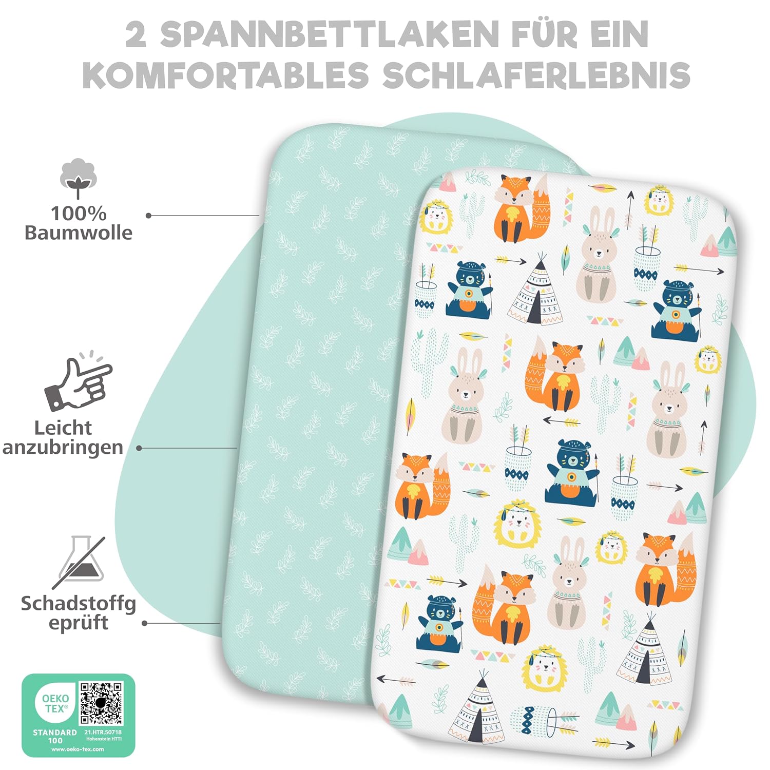 Detalle de Baumwoll-Spannbettlaken Set 55x90 Fuchs