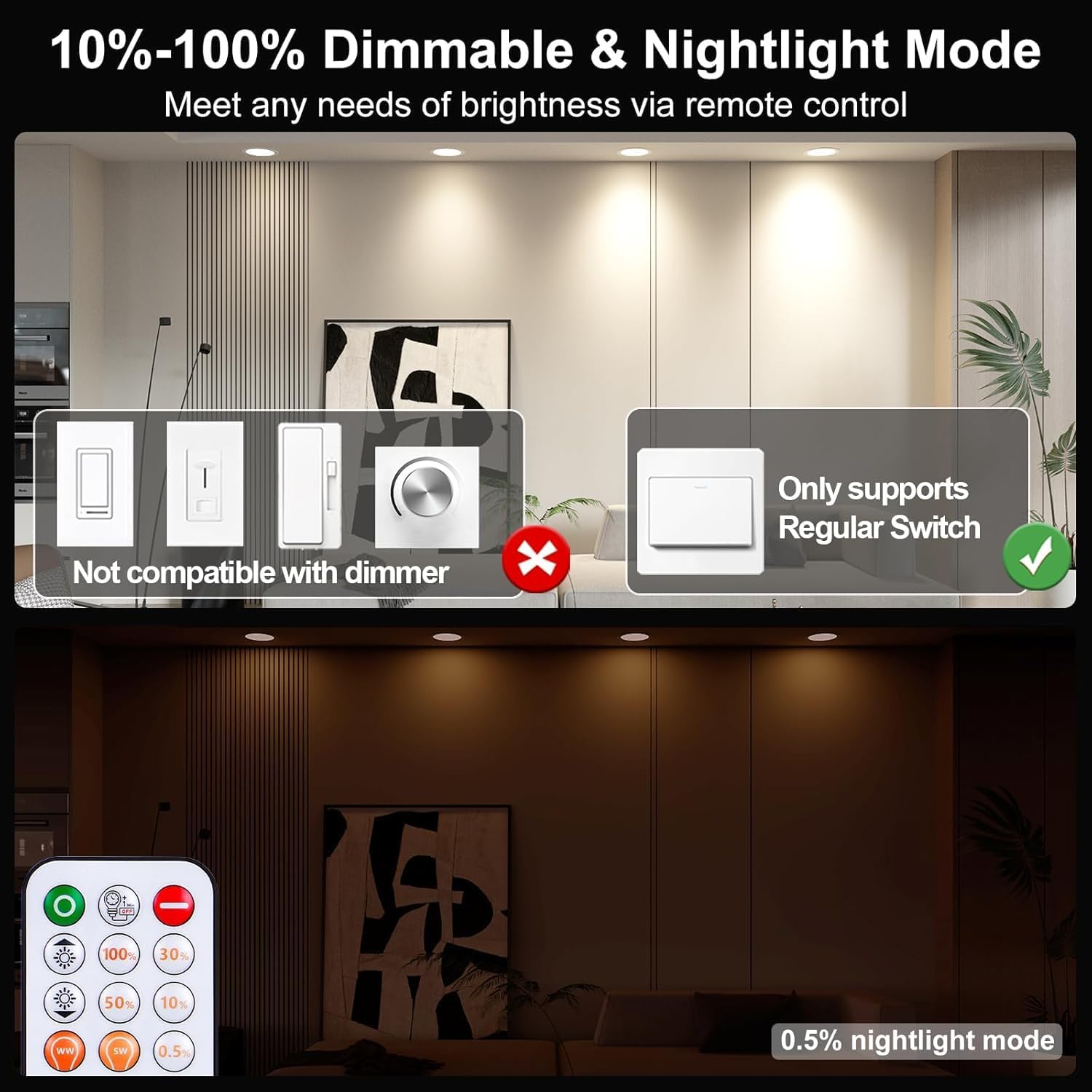 Thumbnail 3 de Taptoron TD4C001 4-Inch RGBCW Recessed LED Lights, 12W, 1080 Lumens, 6-Pack