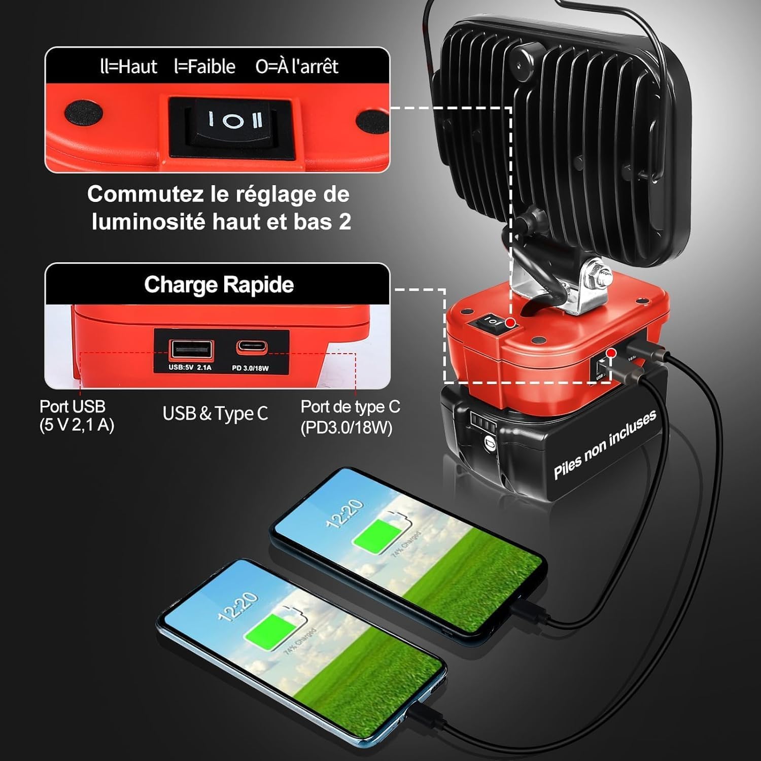 Detalle de Edtran Lampe Led Rechargeable 80W lampe de chantier 🔦