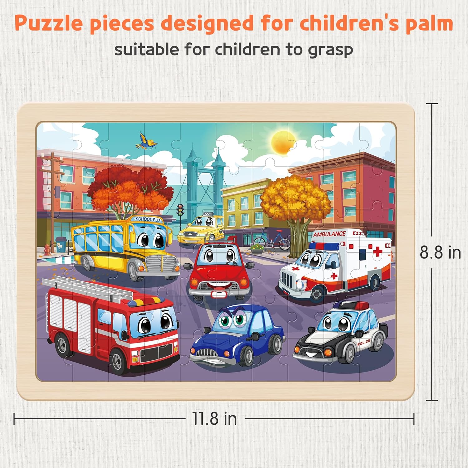 Detalle de SYNARRY Wooden Vehicle Puzzles for Kids – 6 Packs of 60 Pieces