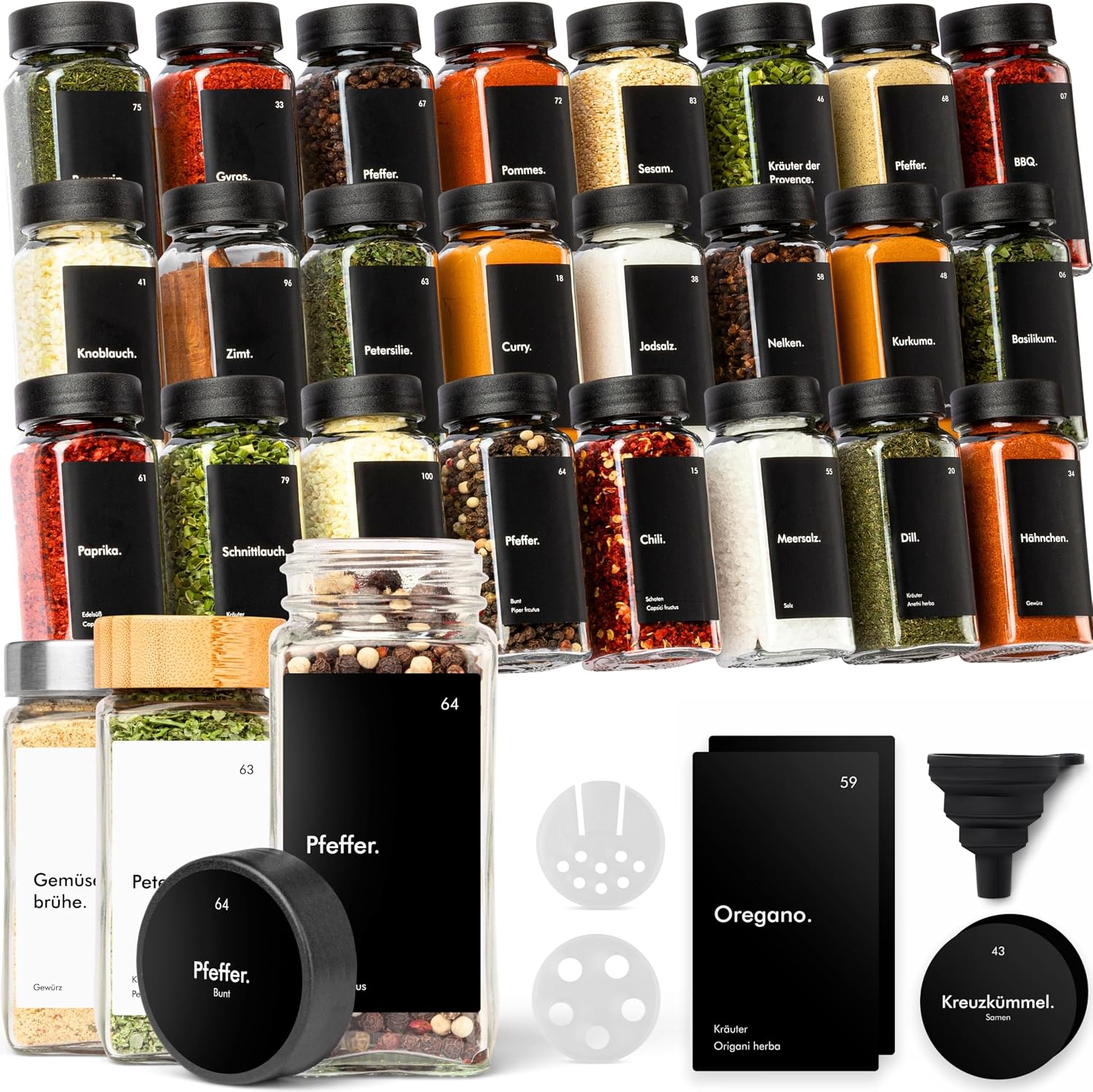 Detalle de KIVY Gewürzgläser 24×120 ml – Gewürzstreuer Glas 🧂