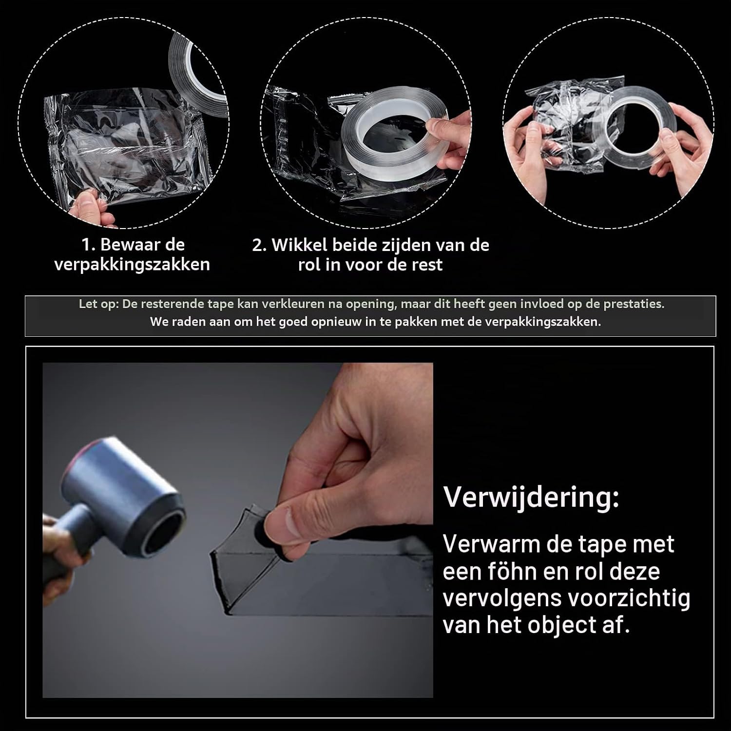 Thumbnail 2 de Art3d S10113 dubbelzijdige montagetape van acryl, transparant en herbruikbaar
