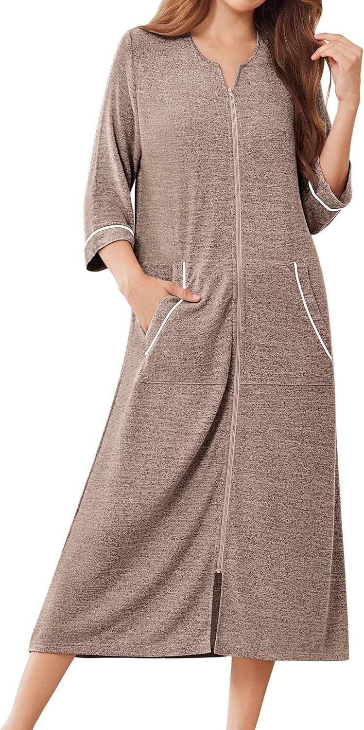 Detalle de Ekouaer Women's Zipper Robe