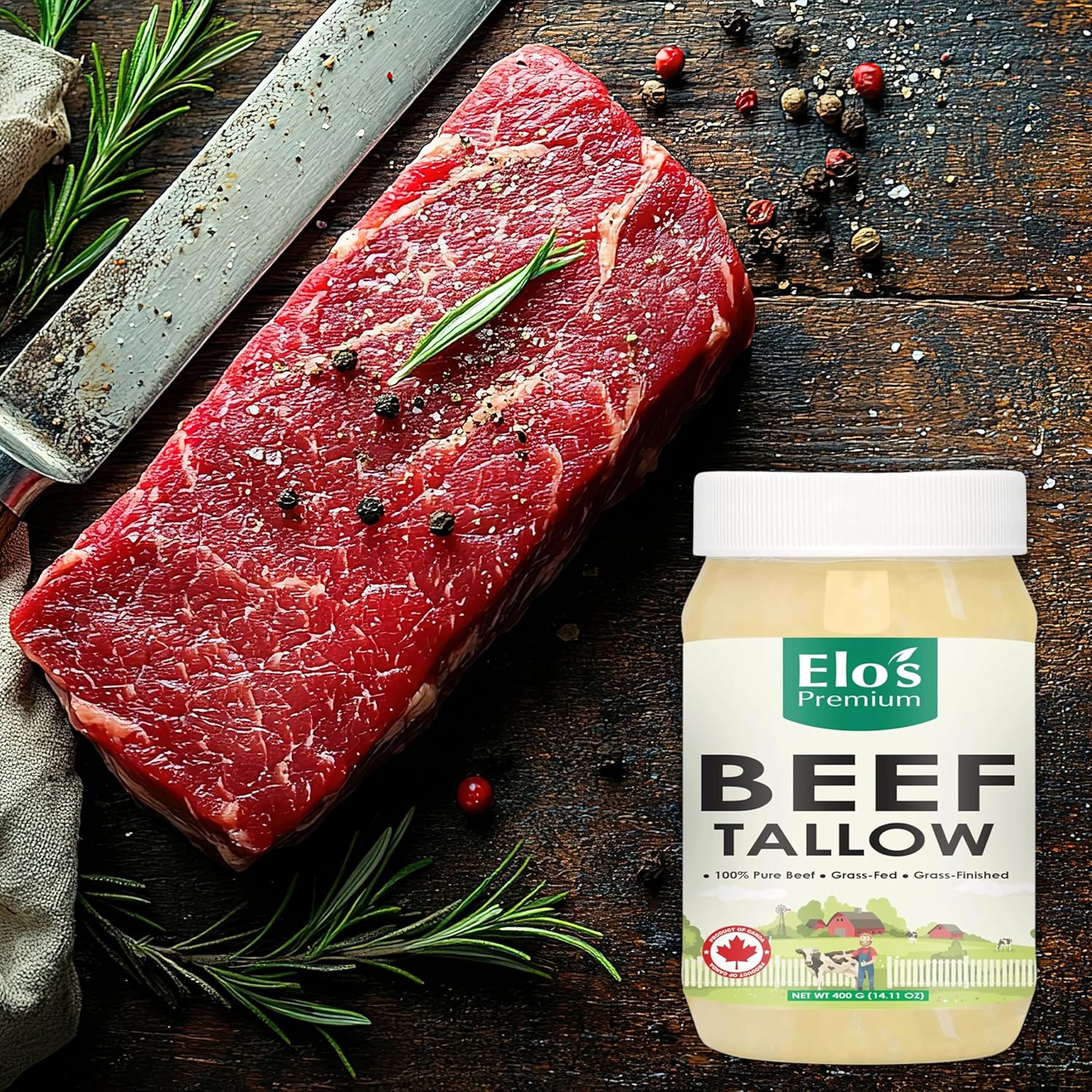 Thumbnail 2 de Elo's Premium Canadian Beef Tallow, 14 oz Rendered Cooking Fat
