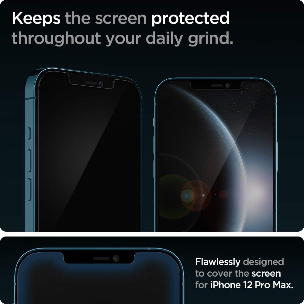 Detalle 2 de Spigen Glas.tR EZ Fit Pellicola in vetro temperato 9H per iPhone 12 Pro Max (2 pezzi) Cristallino