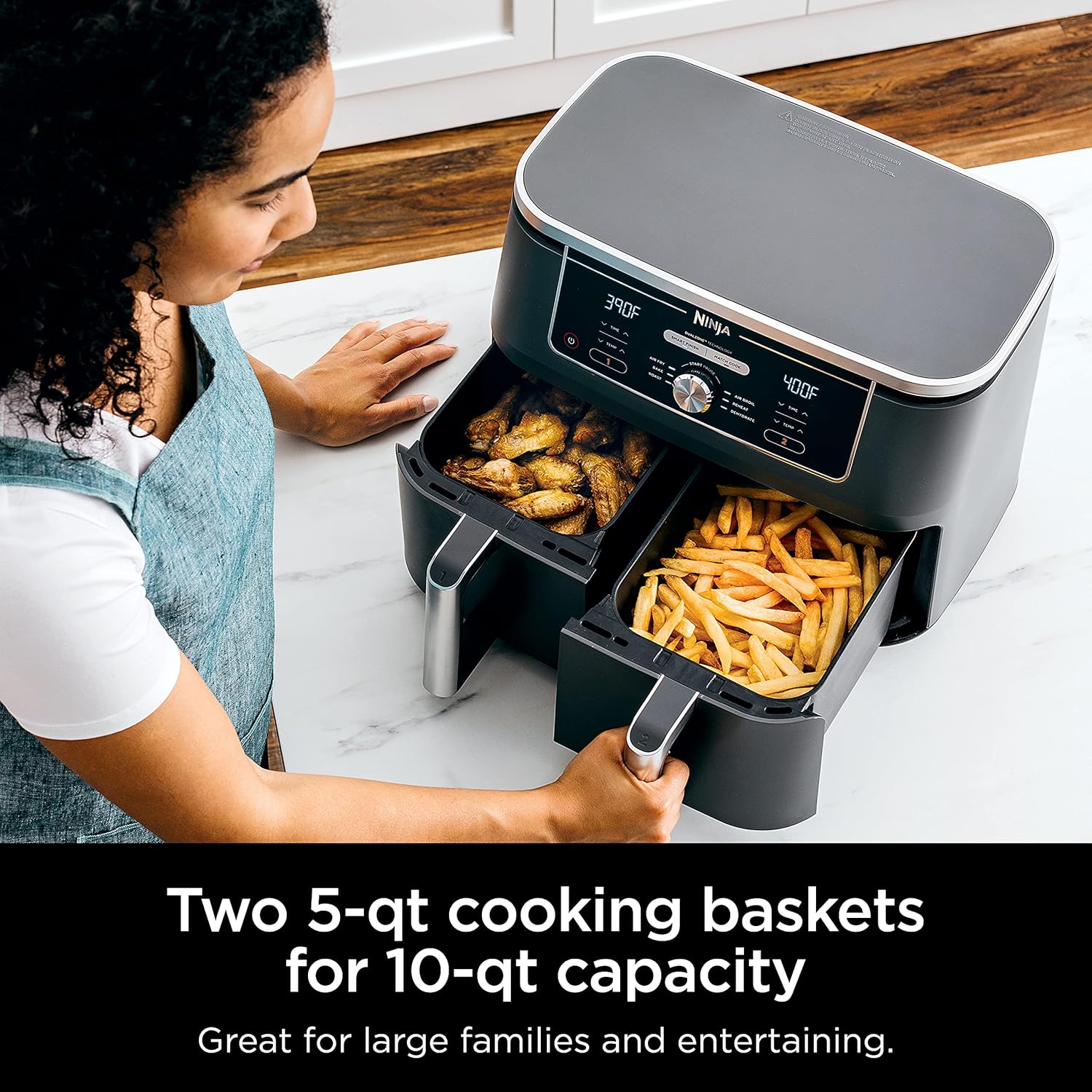 Thumbnail 3 de Ninja DZ401 Foodi 10 Quart DualZone XL 6-in-1 2-Basket Air Fryer (Grey)
