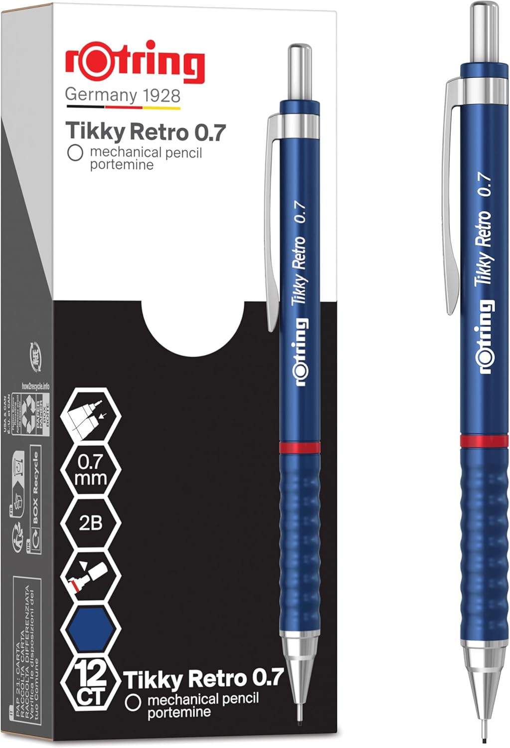 Thumbnail 6 de rOtring Tikky Matita meccanica 0,7 mm HB con impugnatura in gomma morbida (fusto iris/blu) – 12 pezzi