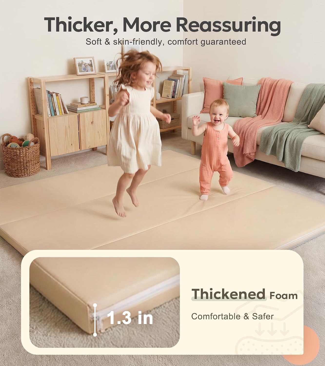 Detalle 2 de Mallify Tri-Fold PU Leather Baby Play Mat, 50" x 50", 1.3-Inch Thick