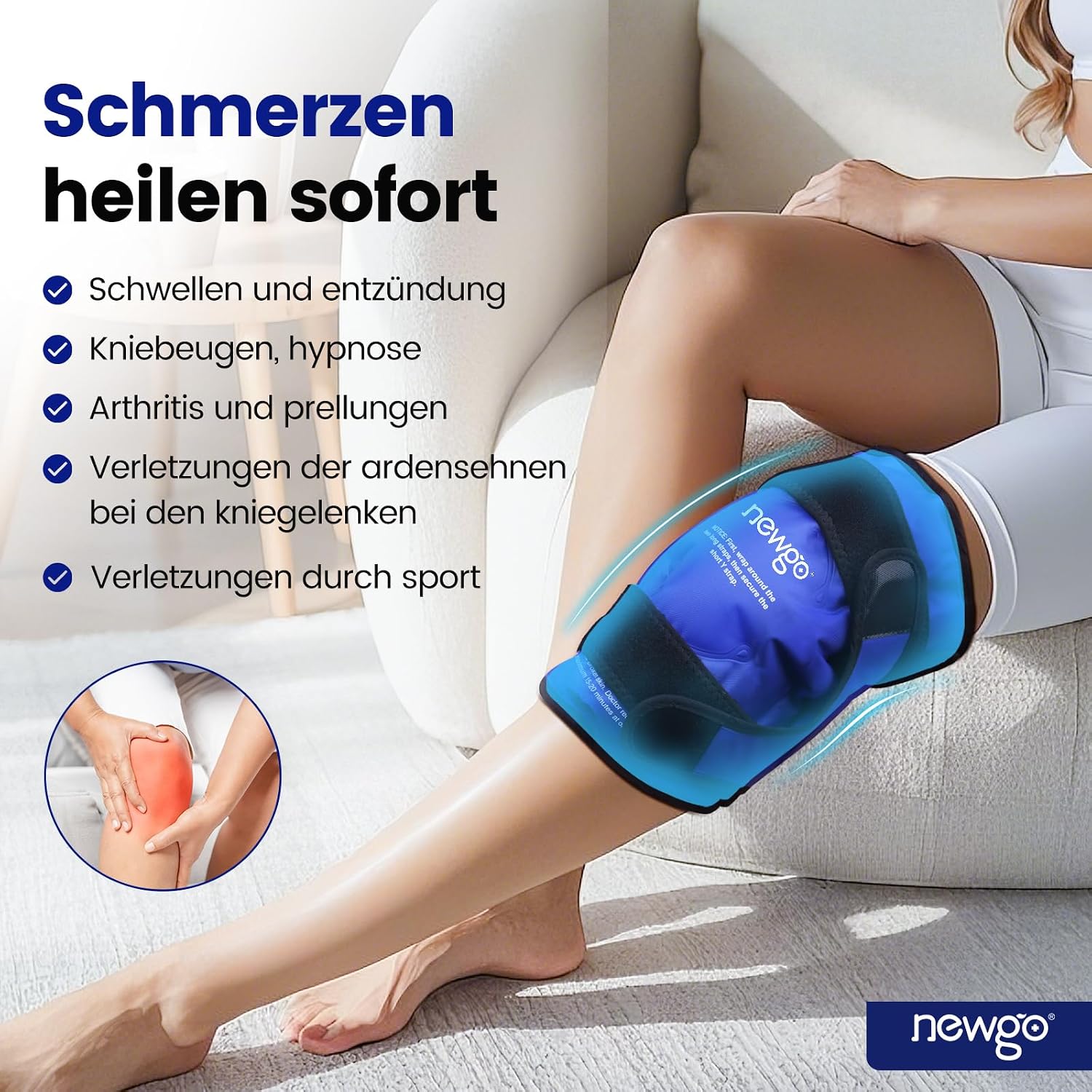 Thumbnail 6 de NEWGO Kniekühlmanschette mit 3 Klettverschlüssen – volle Umkühlung für Schmerzlinderung