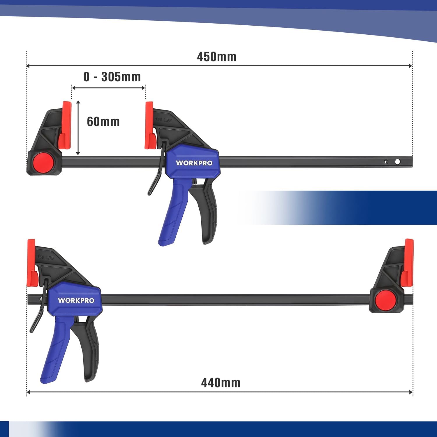 Thumbnail 2 de WORKPRO 305 mm Ratchet Bar Clamp Set 68 kg 🛠