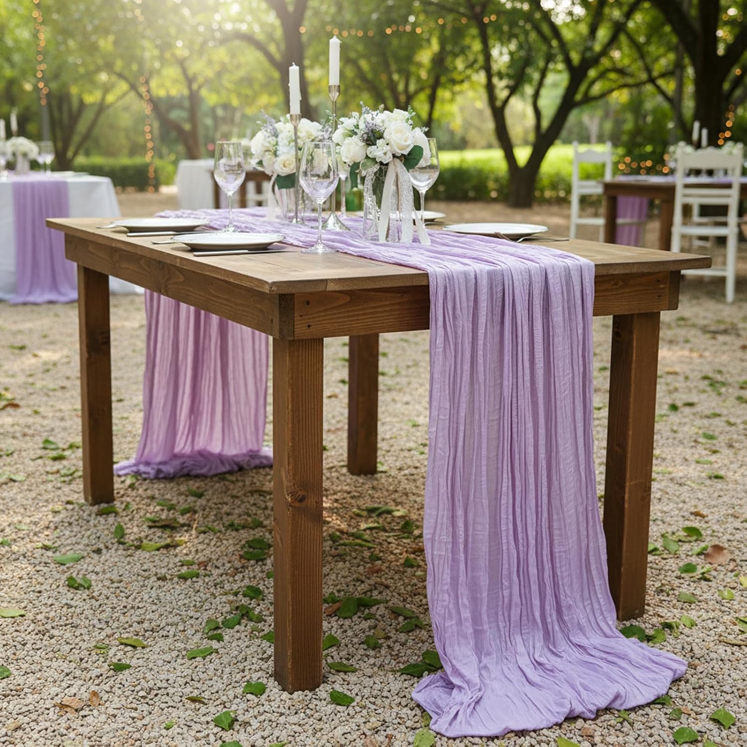Thumbnail 6 de 8 Pack Lilac Purple Cheesecloth Table Runner (120 Inch) for Elegant Tablescape