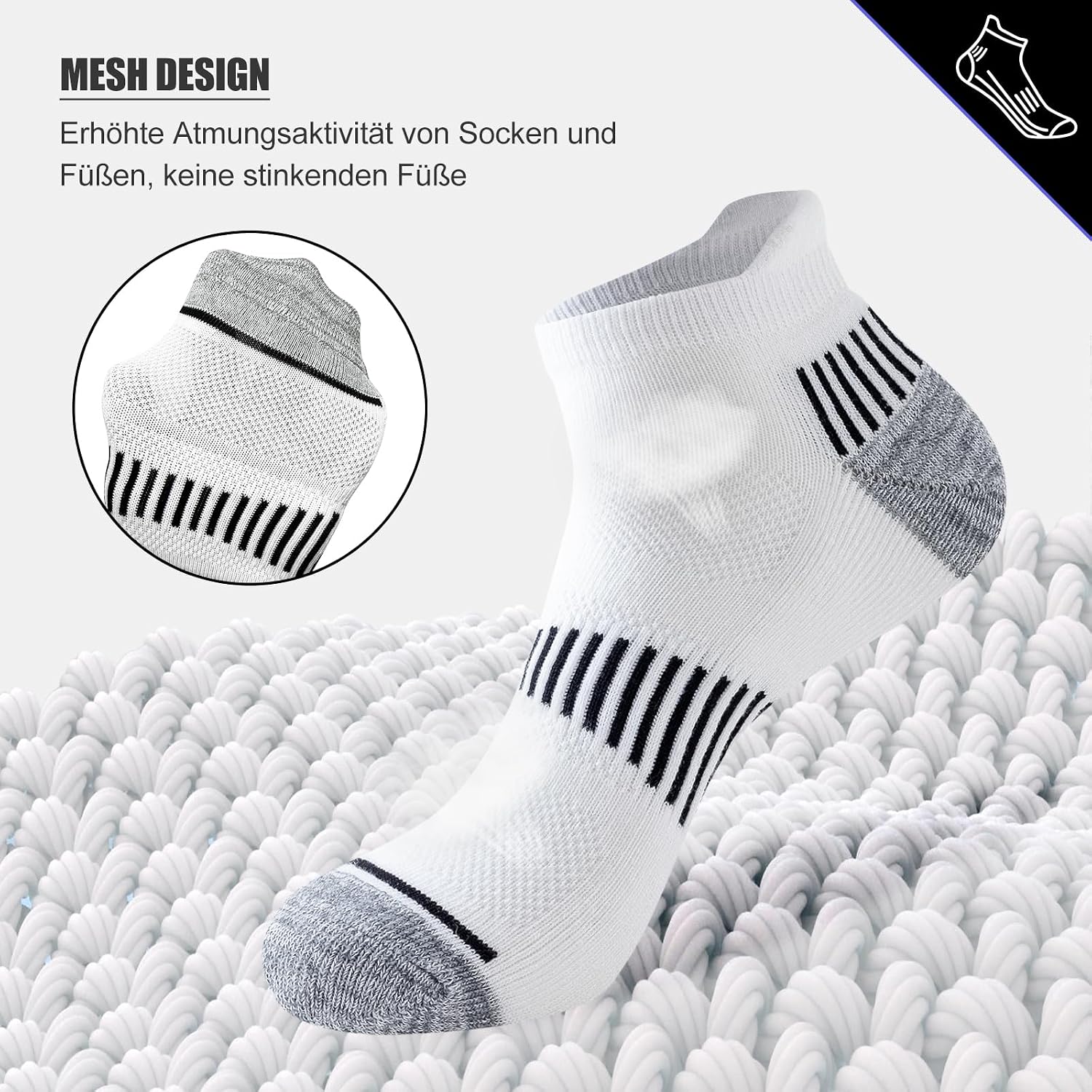Detalle de Niorasen Sneaker Socken Herren 37-50 – Gepolsterte, atmungsaktive Sportsocken im 6-Paar-Set
