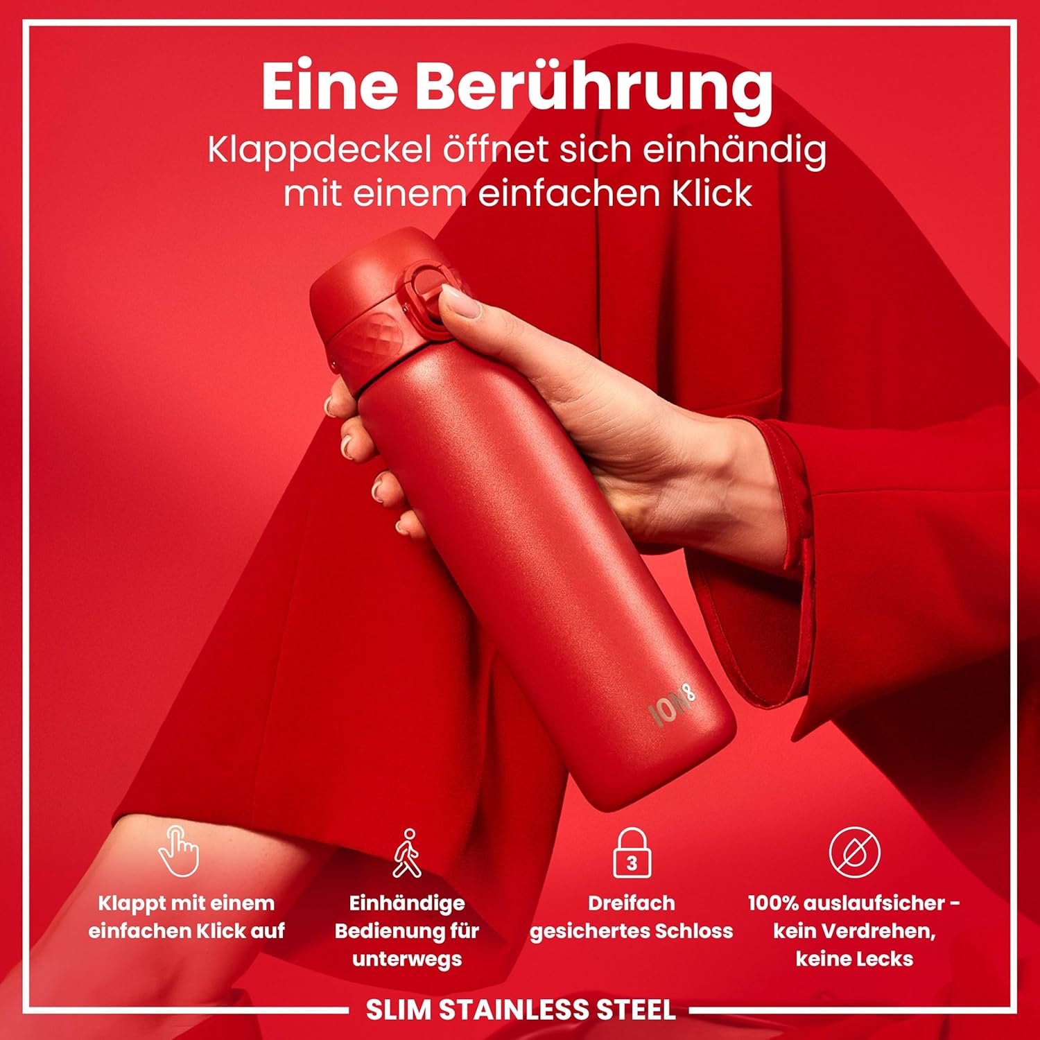 Thumbnail 2 de ION8 Leichtstahl-Trinkflasche, 600 ml – nicht isoliert, auslaufsicher, spülmaschinenfest
