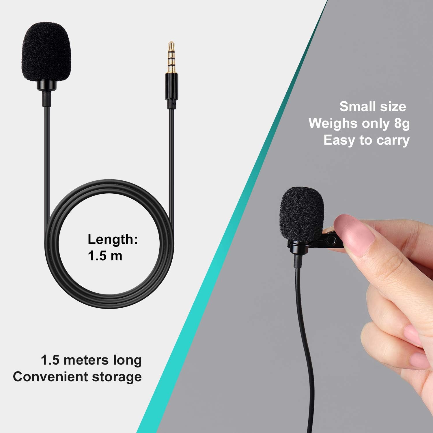 Thumbnail 5 de Daffodil MCP100B Lavalier-Mikrofon mit Clip – 3,5 mm Anschluss, omnidirektionales Kondensator Mikrofon für Handy, PC, DSLR