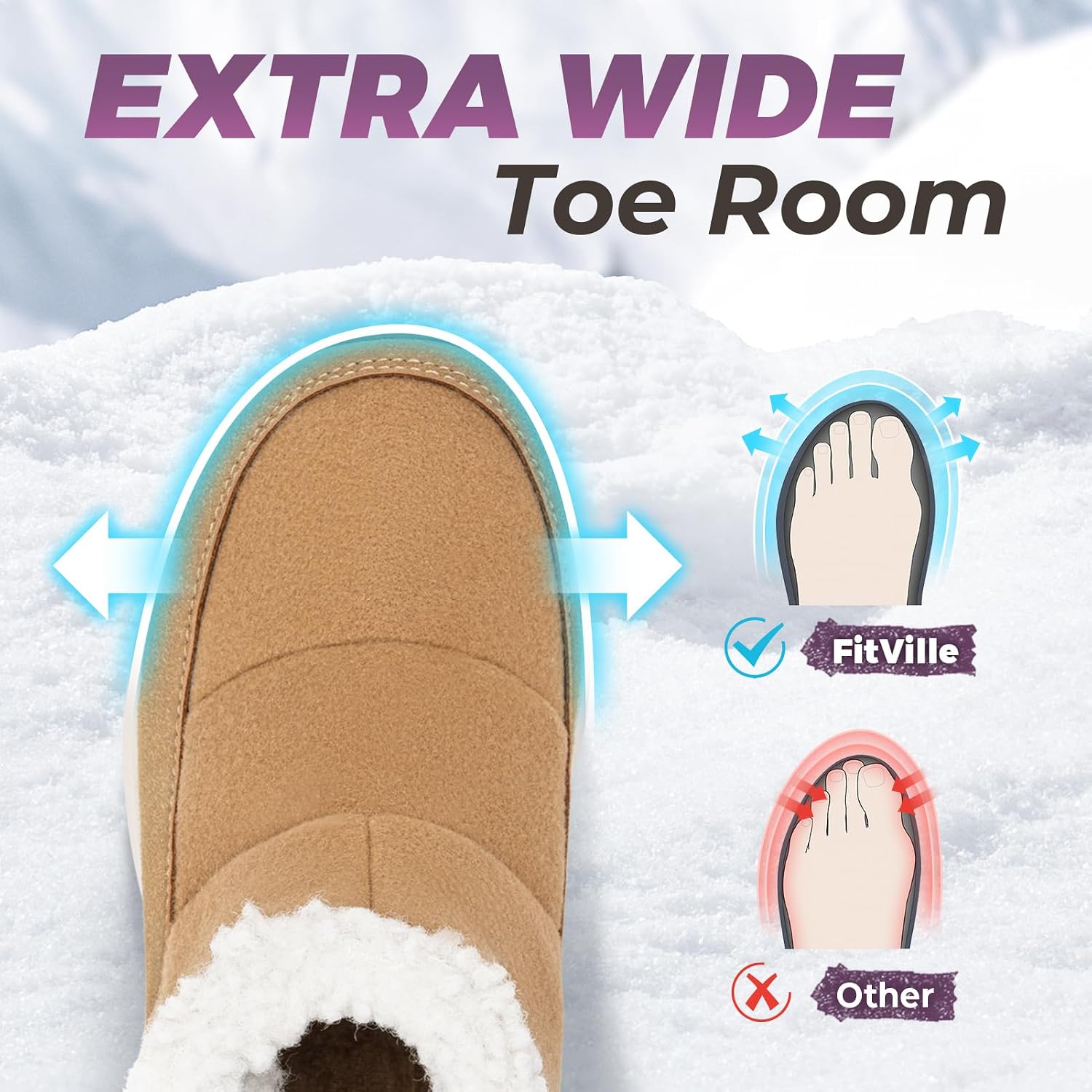Detalle de FitVille Women’s Winter Snow Boots (Wide Fit) Fleece-Lined Ankle Boots – Lightweight Fuzzy Winter Shoes