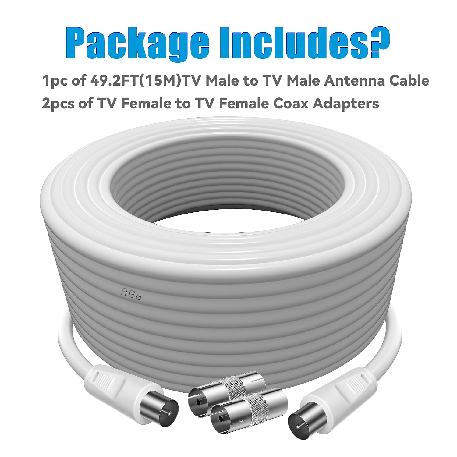 Thumbnail 5 de TUOLNK 15m RG6 TV Aerial Cable: Male to Male with 2x Female Adapters for Freeview & Satellite