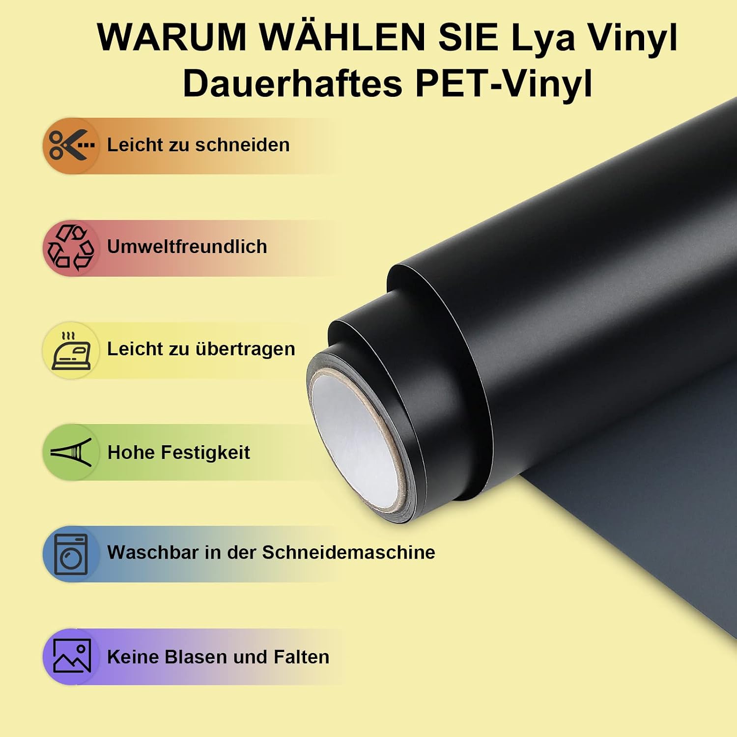 Detalle de Lya Vinyl Mattschwarz Plotterfolie Vinyl – 30,5 x 500 cm PET für Cricut & Craft Cutter