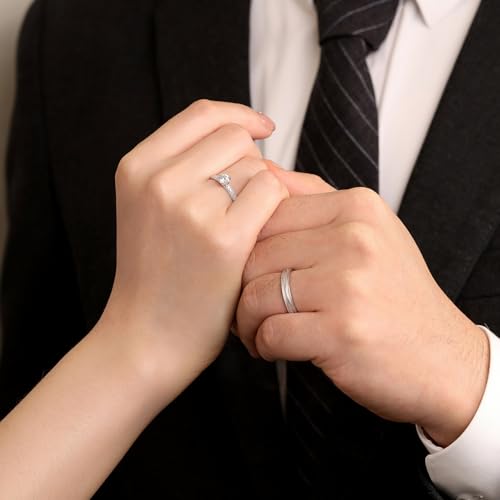 Detalle de Meissa Anillos Promesa – Juego de Dos Alianzas de Plata 925 para Pareja