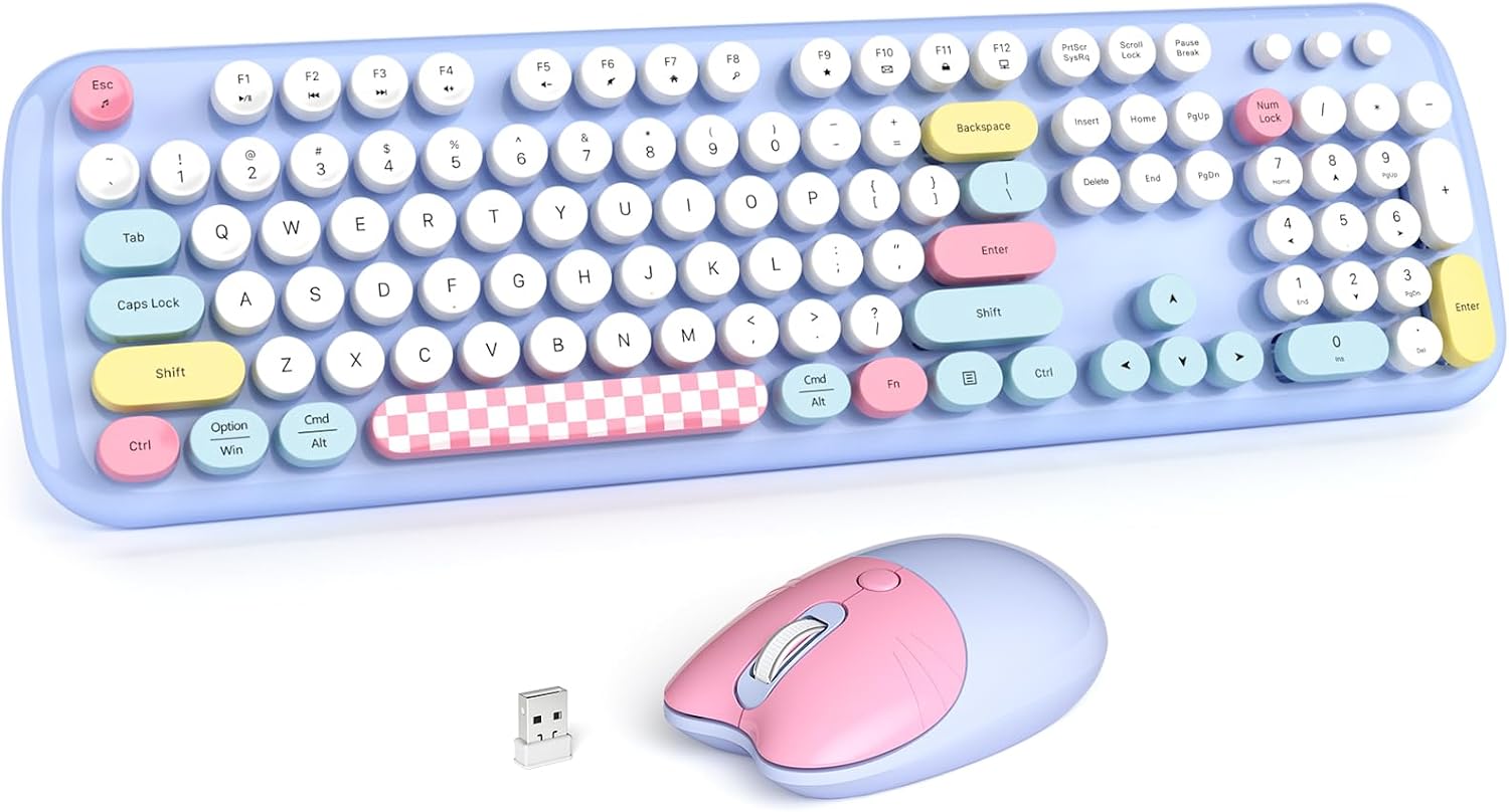 MOWUX Full Size Retro Wireless Keyboard and Mouse