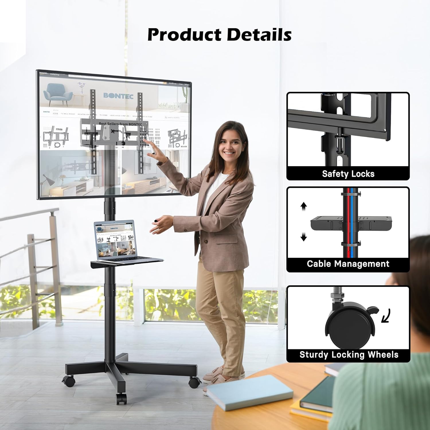 Detalle 2 de BONTEC Mobile TV Stand 23–60in 25kg