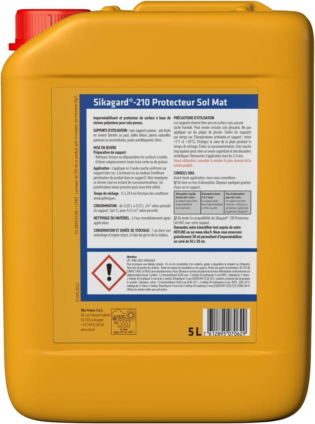 Thumbnail 1 de Sika Hydrofuge Imperméabilisant Sikagard 210 Protecteur Sol Mat Incolore – 5 L