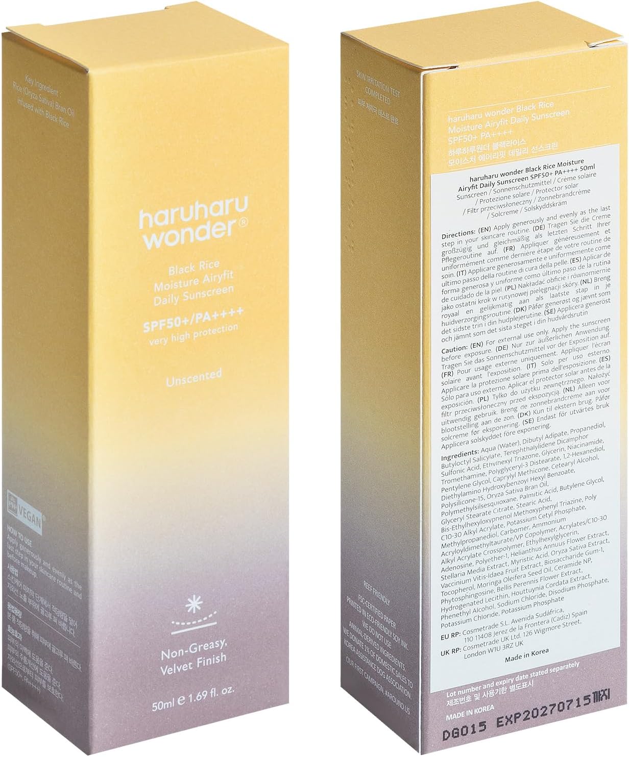 Thumbnail 6 de haruharu wonder Black Rice Moisture Airyfit Daily Sunscreen – Fini Velouté Non Gras, Sans Résidu Blanc (50 ml)