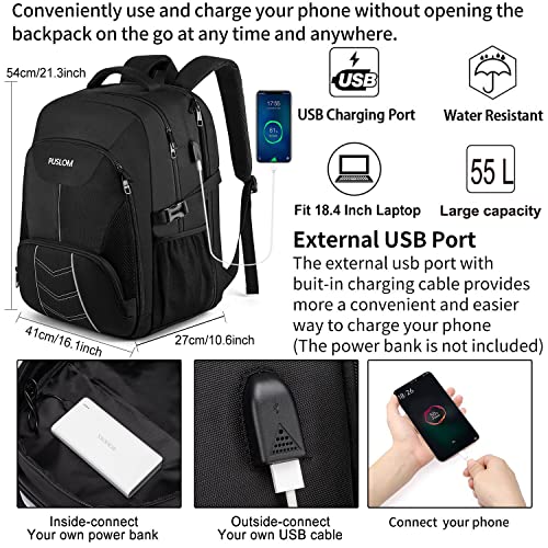 Thumbnail 1 de Sac à Dos Homme Grand 55L 18,4 Pouces USB Anti-Vol Imperméable – PUSLOM Noir